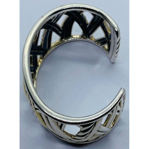 David Yurman Sterling Silver 18k Gold Papyrus Two Tone Wide Cuff Bangle Bracelet - Picture 5 of 10